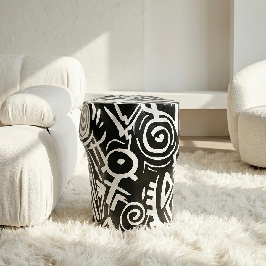 Hand Painted Drum Sidetable
