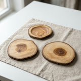 Olive Wood Slice Coaster Set