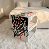 White Calligraphy Cube Side Table