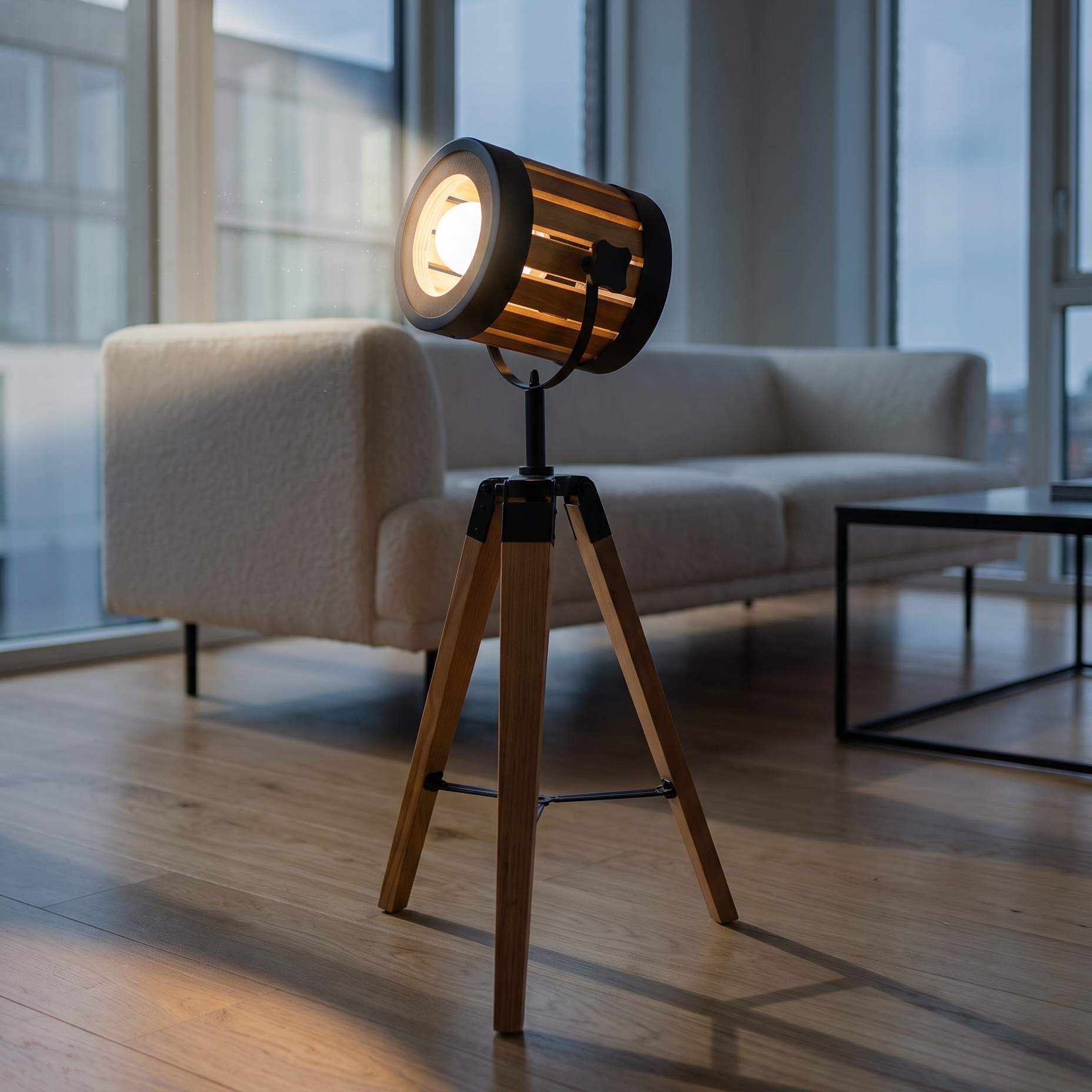 Wooden Studio Spotlight Floor Lamp