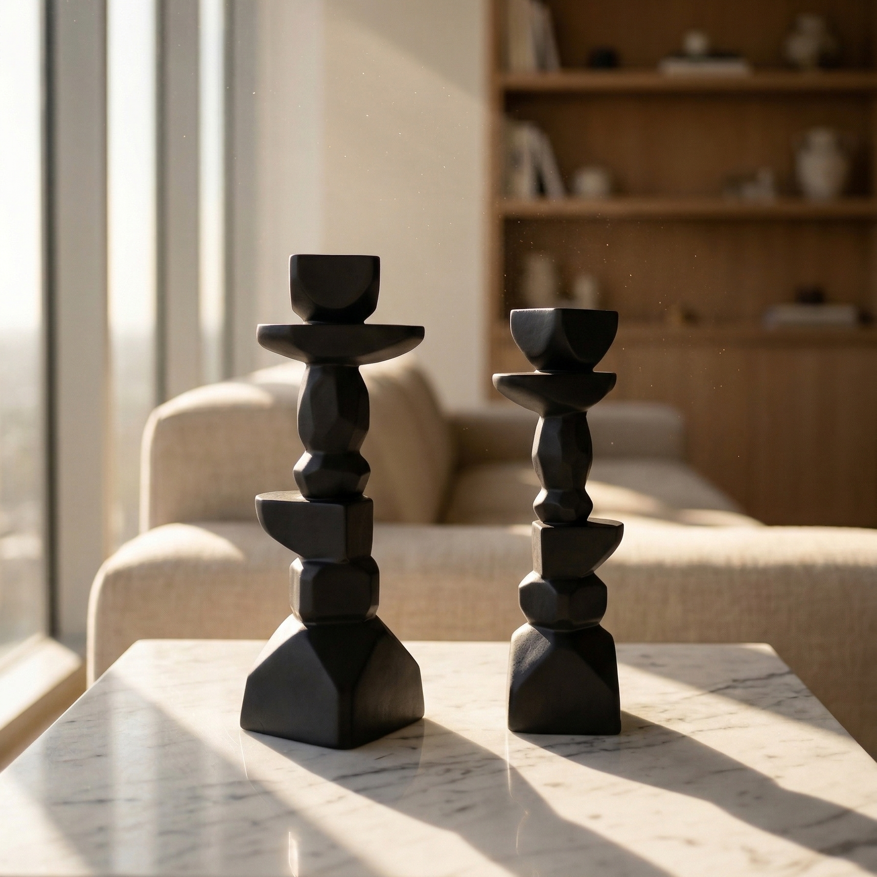 Stacked Geo Candle Holder Set