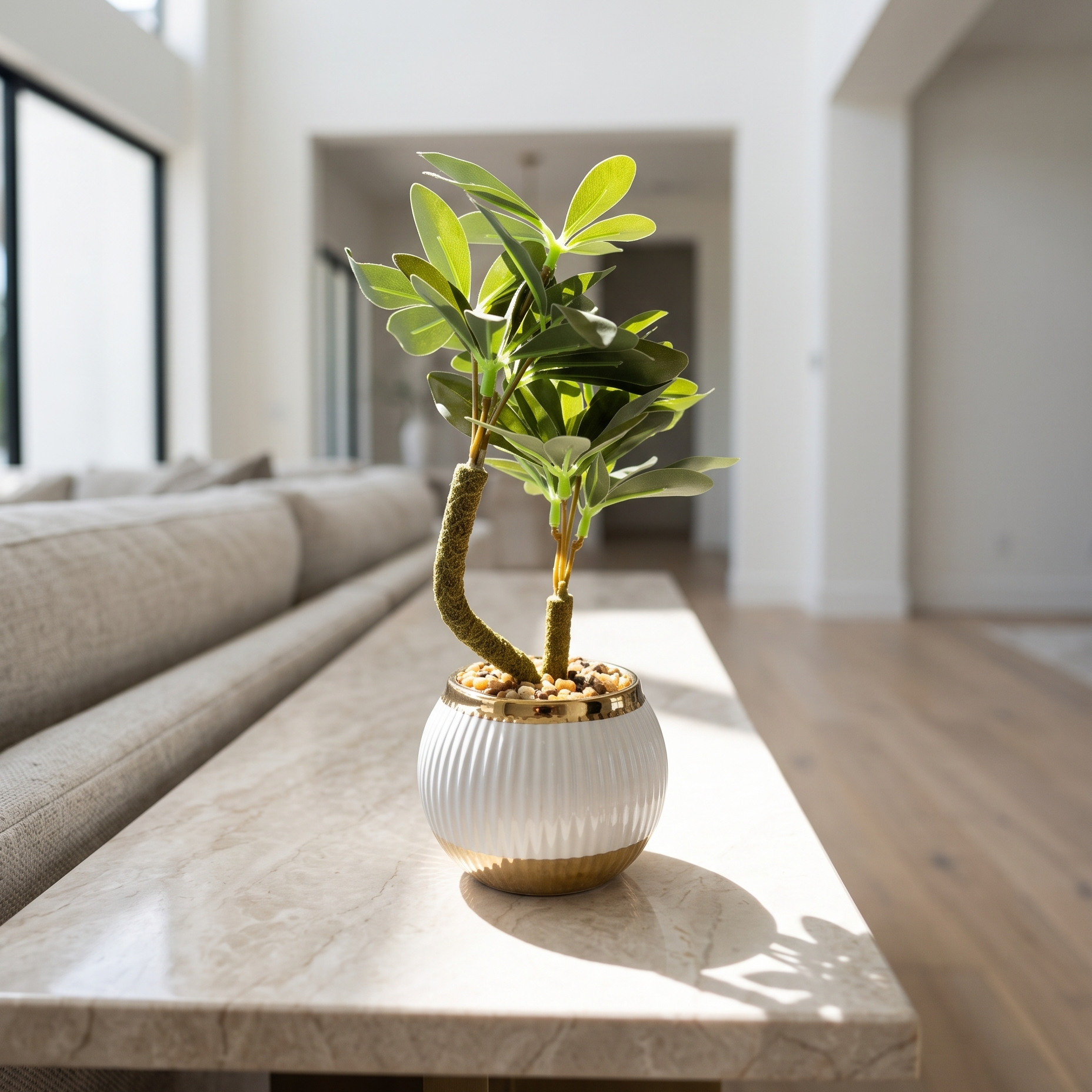 White & Gold Mini Bonsai