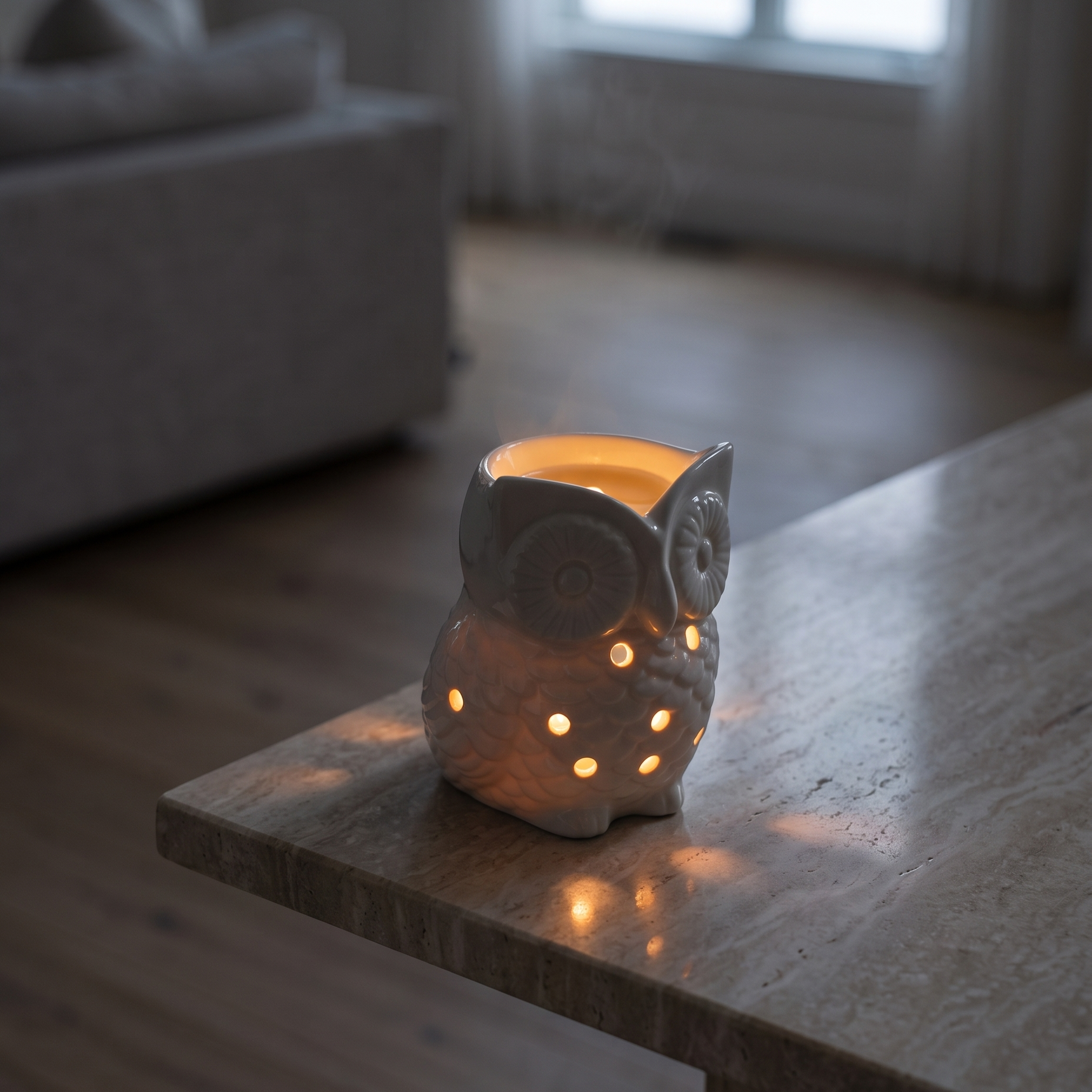 White Ceramic Owl Oil Burner