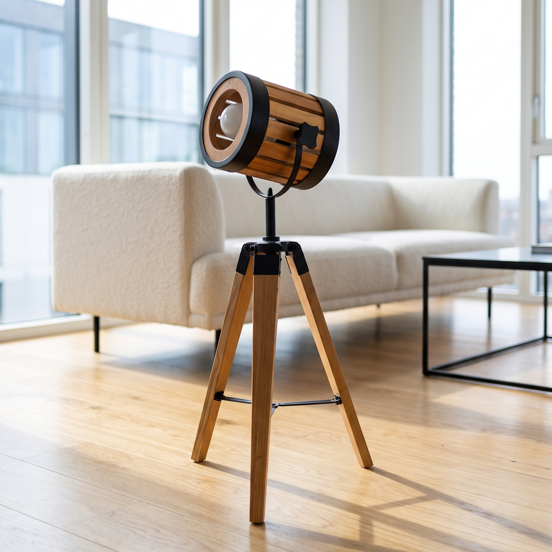 Wooden Studio Spotlight Floor Lamp