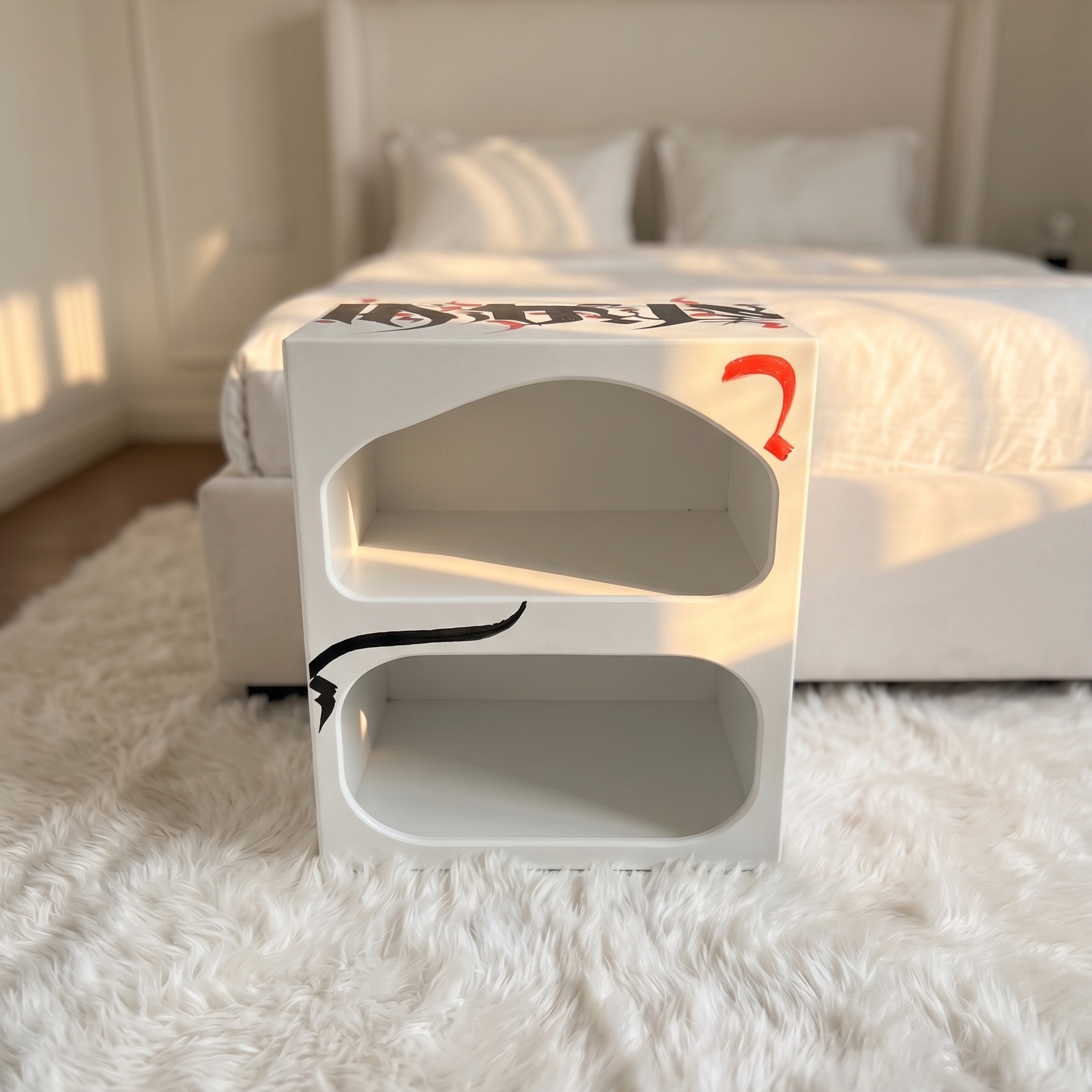 White Calligraphy Cube Side Table