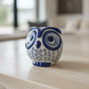 Blue and White Patterned Ceramic Owl