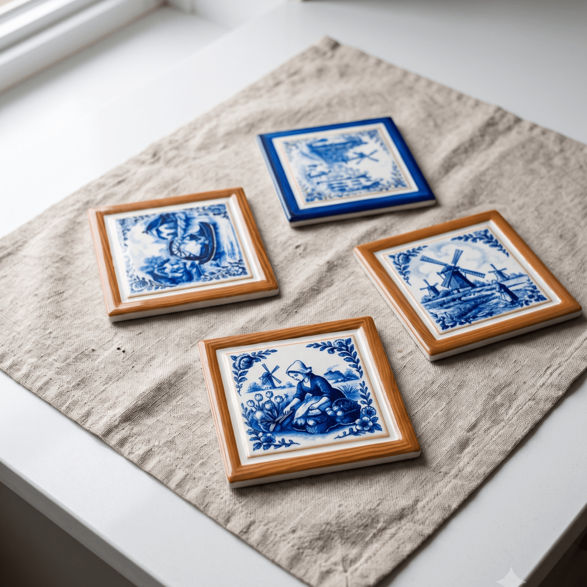 Dutch Delft Blue Framed Coasters Set - Figi Home