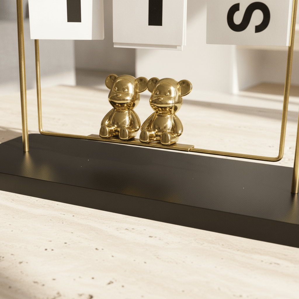 Gold Perpetual Calendar with Bear Figurines - Figi Home