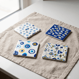 Greek Eye Square Coasters Set - Figi Home