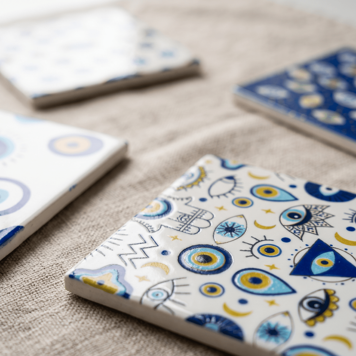 Greek Eye Square Coasters Set - Figi Home