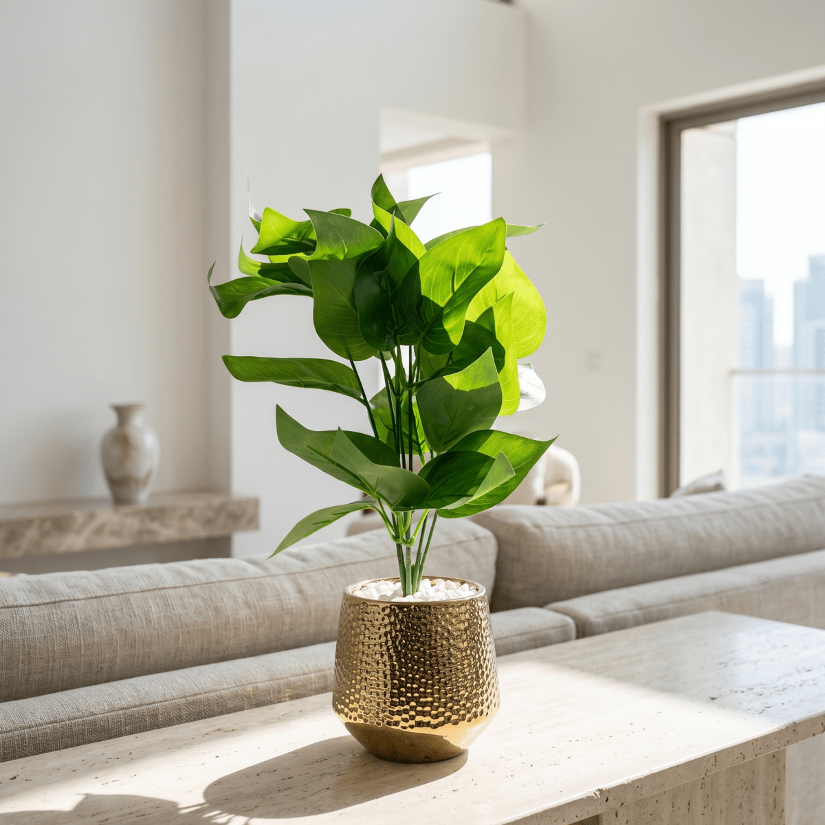 Hammered Gold Tropical Leaf Pot - Figi Home