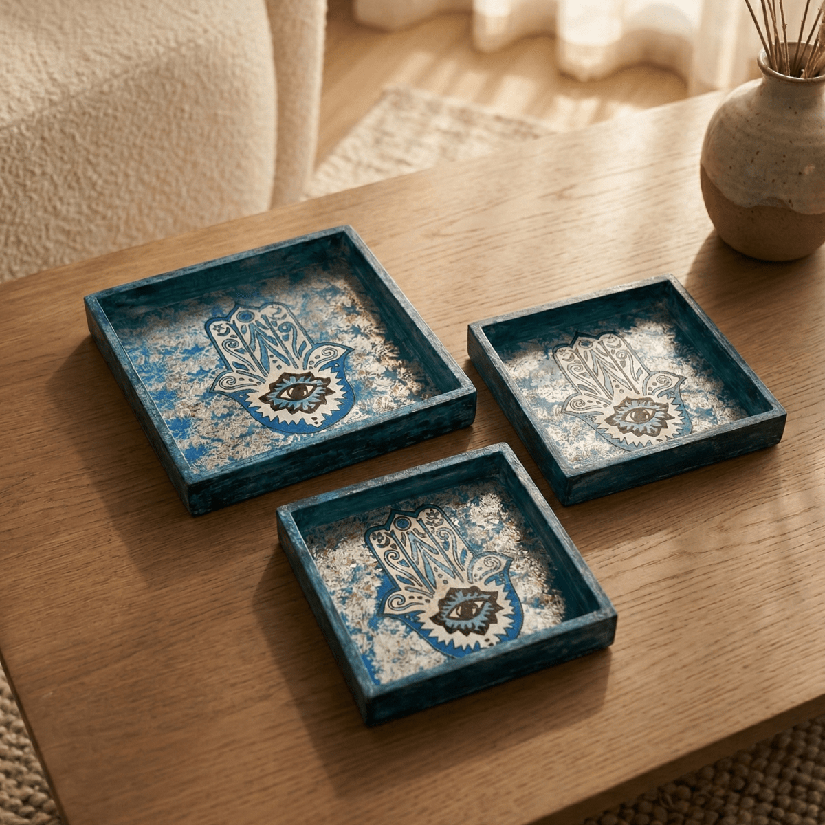 Khamsa Hamsa Decorative Tray Set (3 pcs) - Figi Home