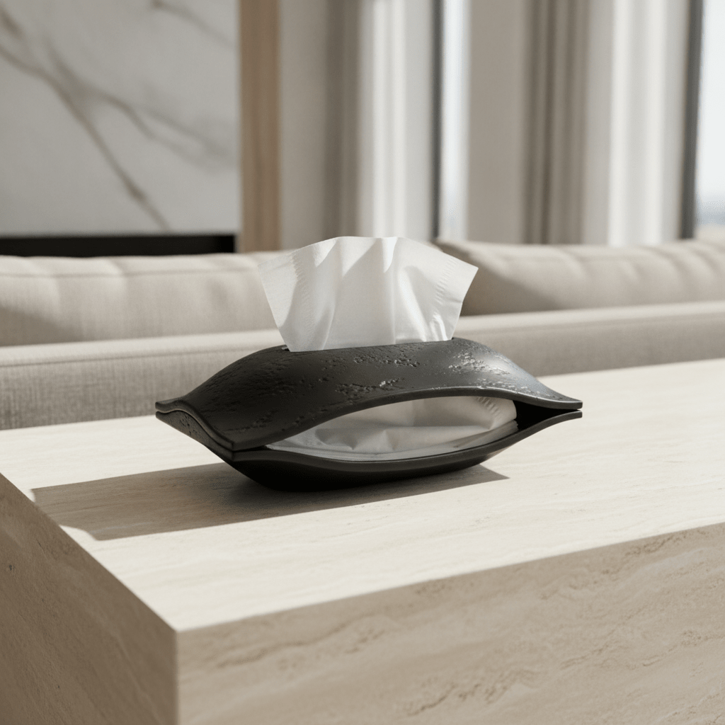 Matte Black Wavy Tissue Box Holder - Figi Home