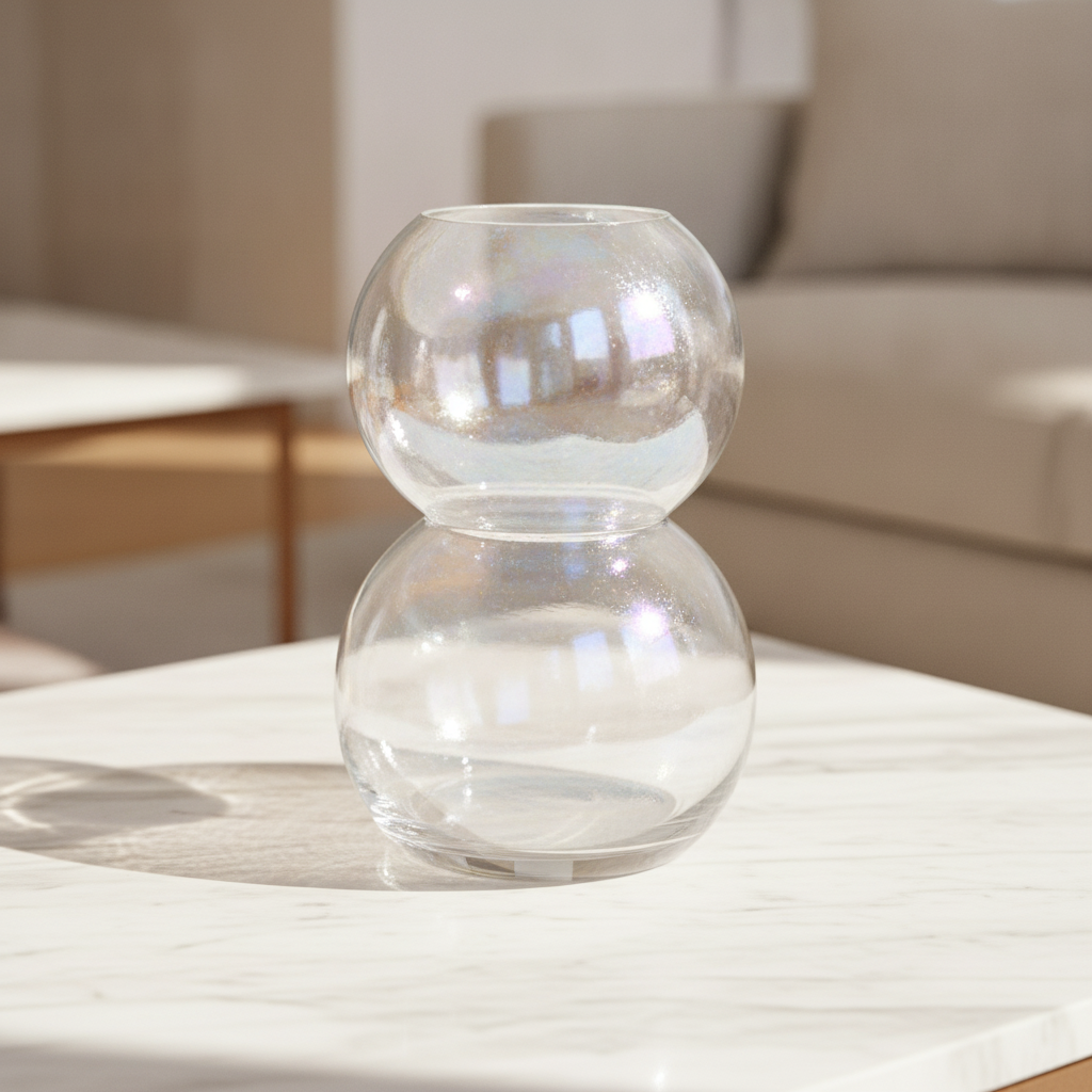 Iridescent Double-Sphere Glass Vase
