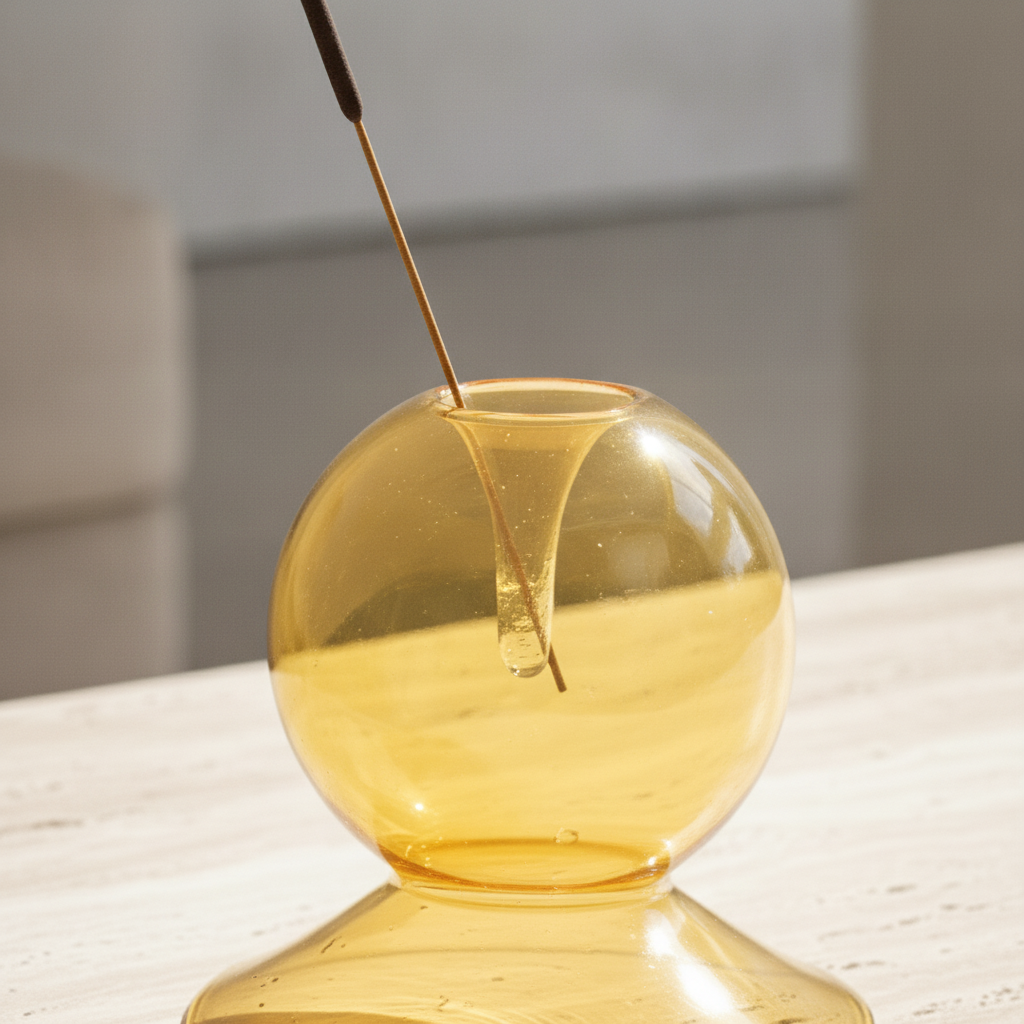 Amber Glass Incense Holder