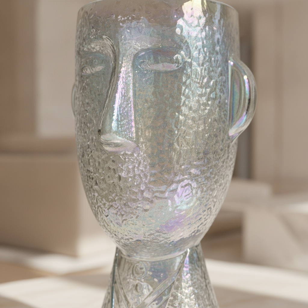 Iridescent Stylized Head Sculptural Vase