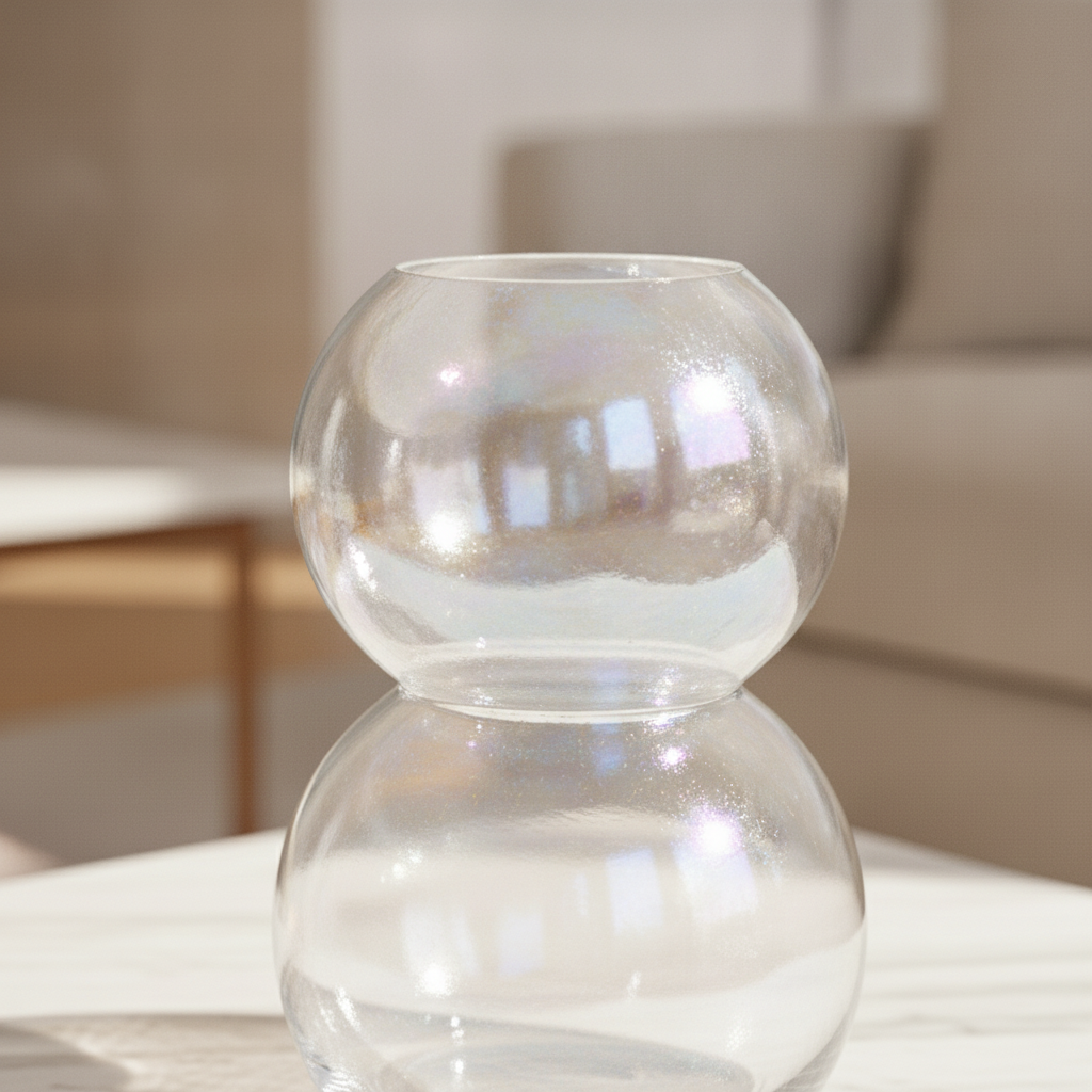 Iridescent Double-Sphere Glass Vase