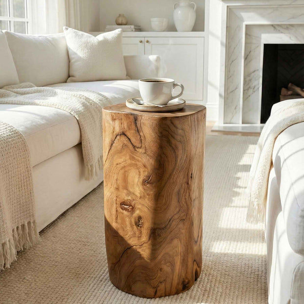 Veyra Log – Solid Wood Log Side Table with Organic Grain Design
