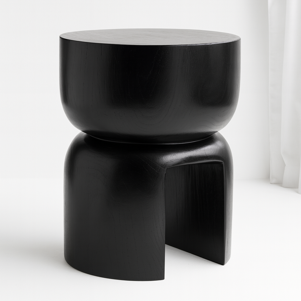Veyra Arc – Modern Black Wood Side Table with Sculptural Arch Base