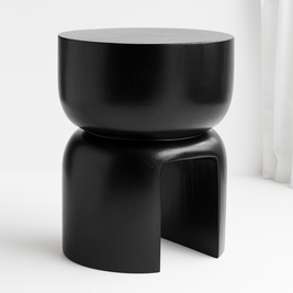 Veyra Arc – Modern Black Wood Side Table with Sculptural Arch Base