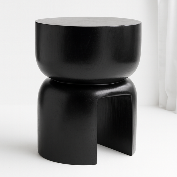 Veyra Arc – Modern Black Wood Side Table with Sculptural Arch Base