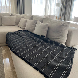 Seren Black Linen-Cotton Throw