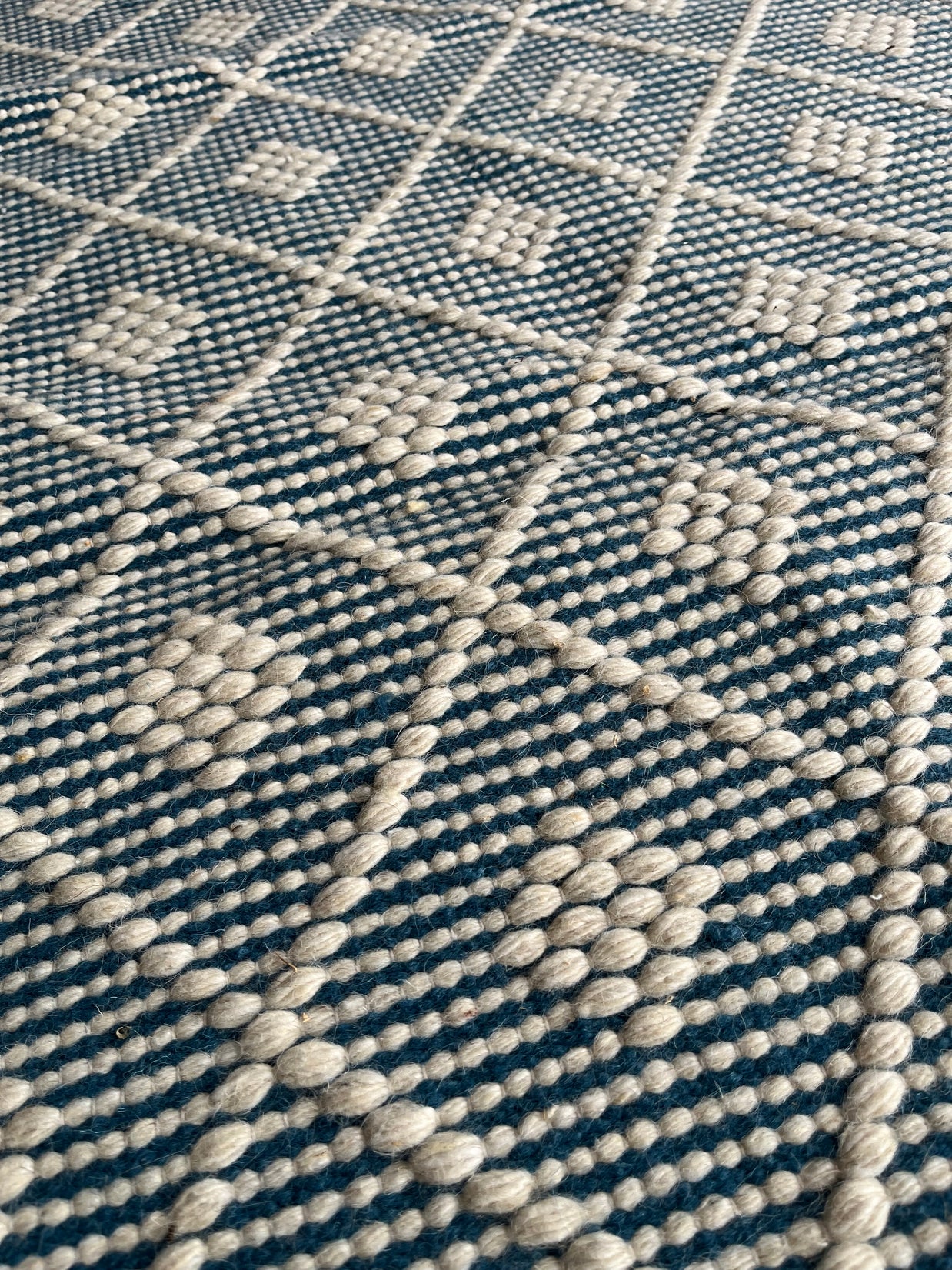 Teal diamond patterned kilim