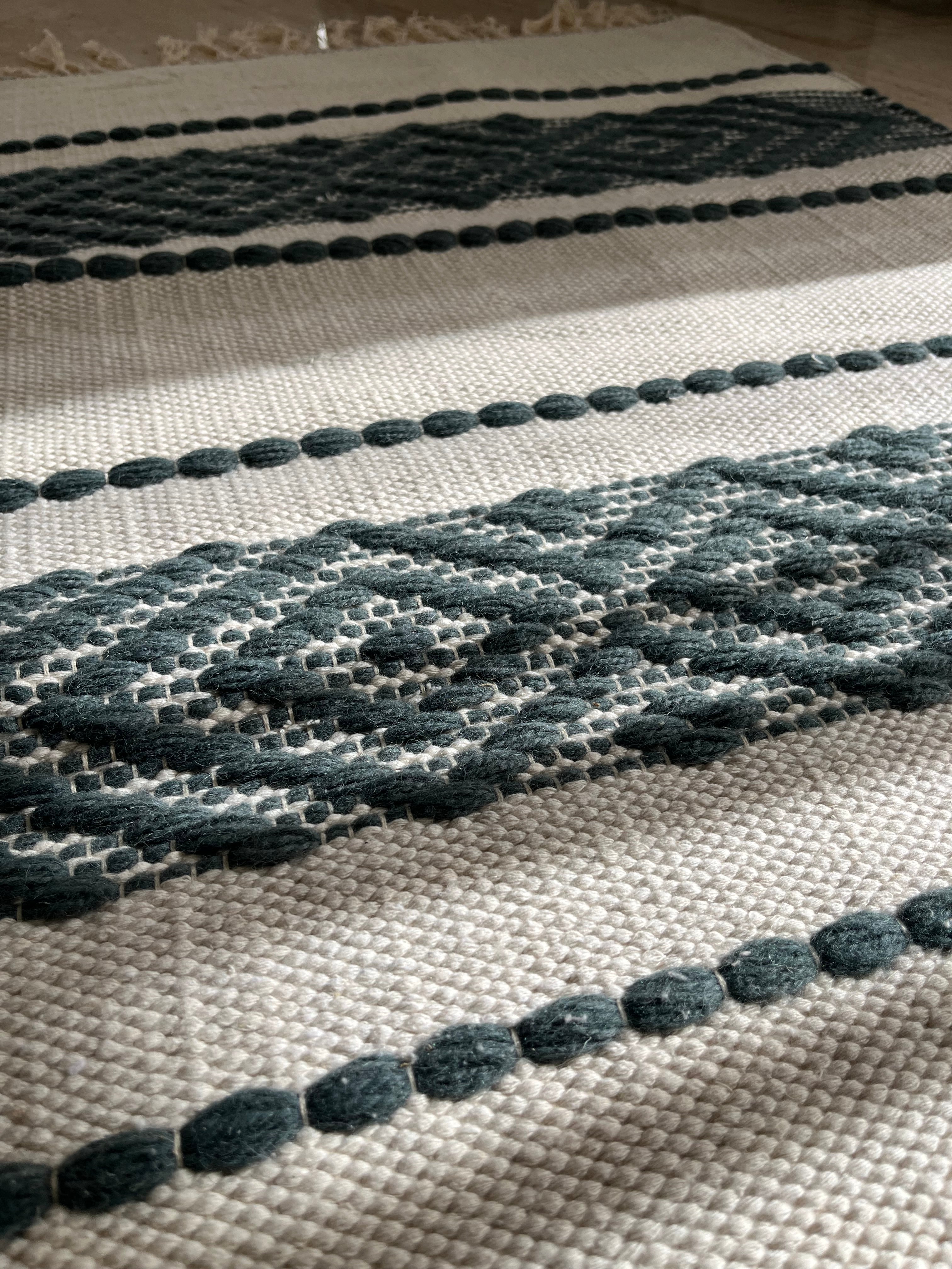 Kilim Cotton Runner – Cream & Deep Green