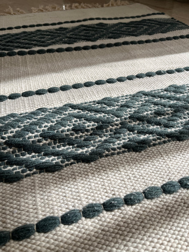 Kilim Cotton Runner – Cream & Deep Green