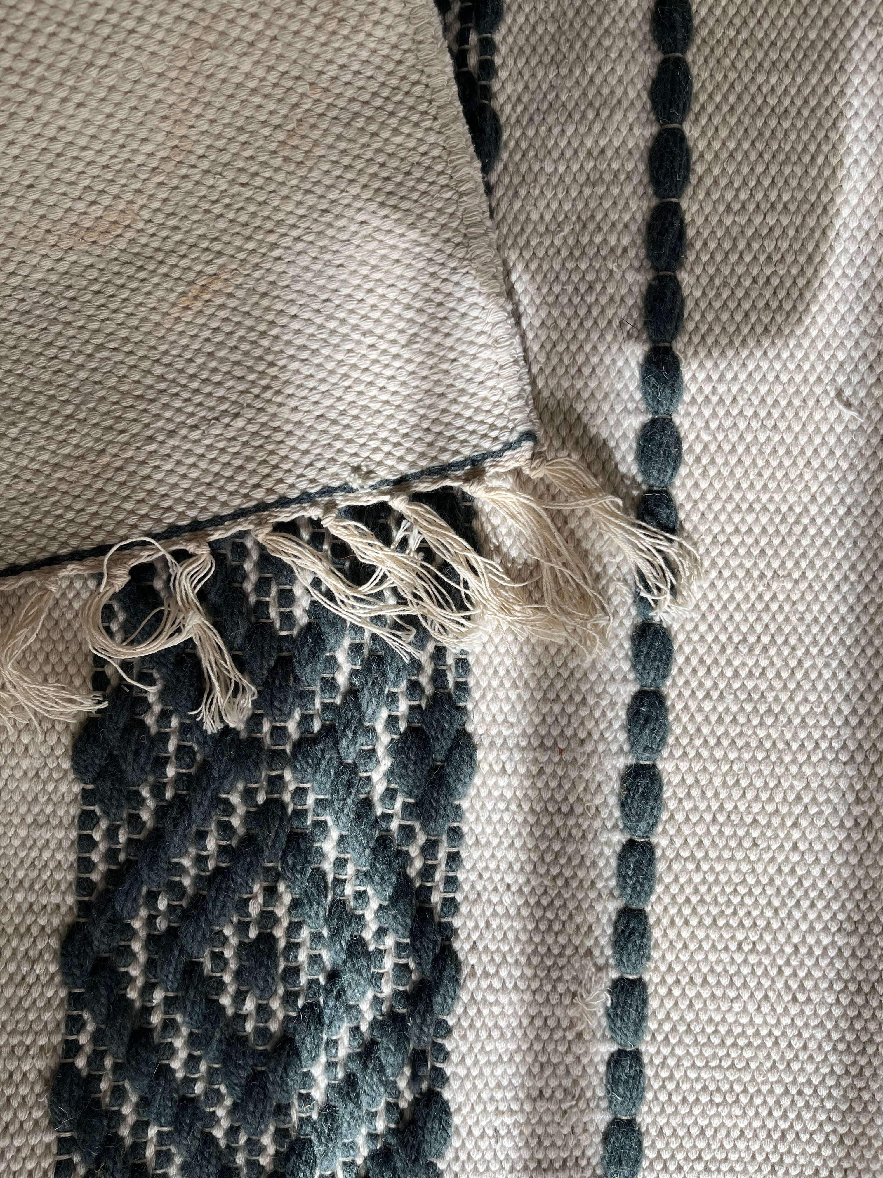 Kilim Cotton Runner – Cream & Deep Green