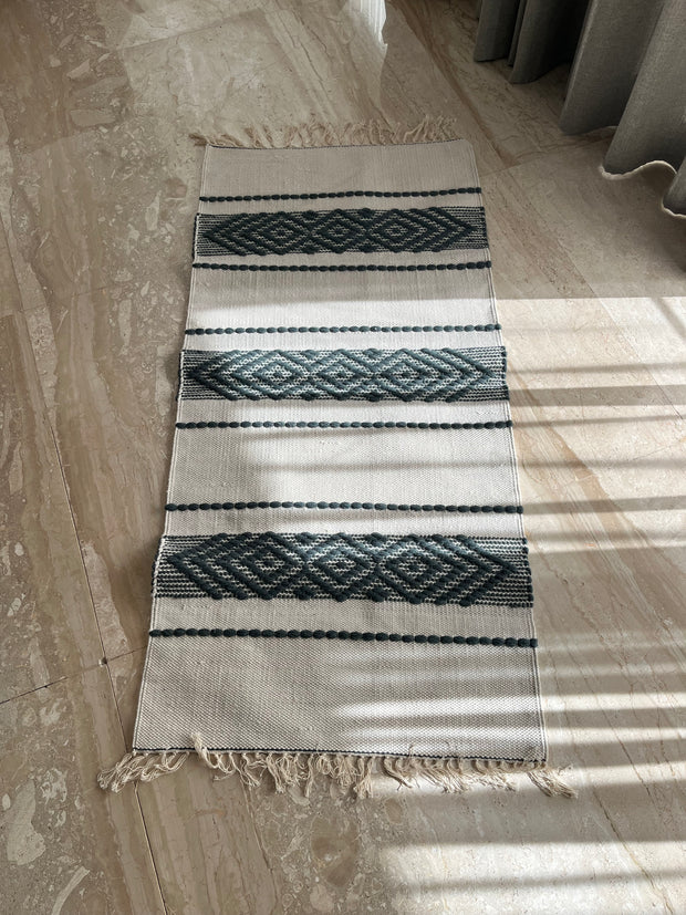 Kilim Cotton Runner – Cream & Deep Green
