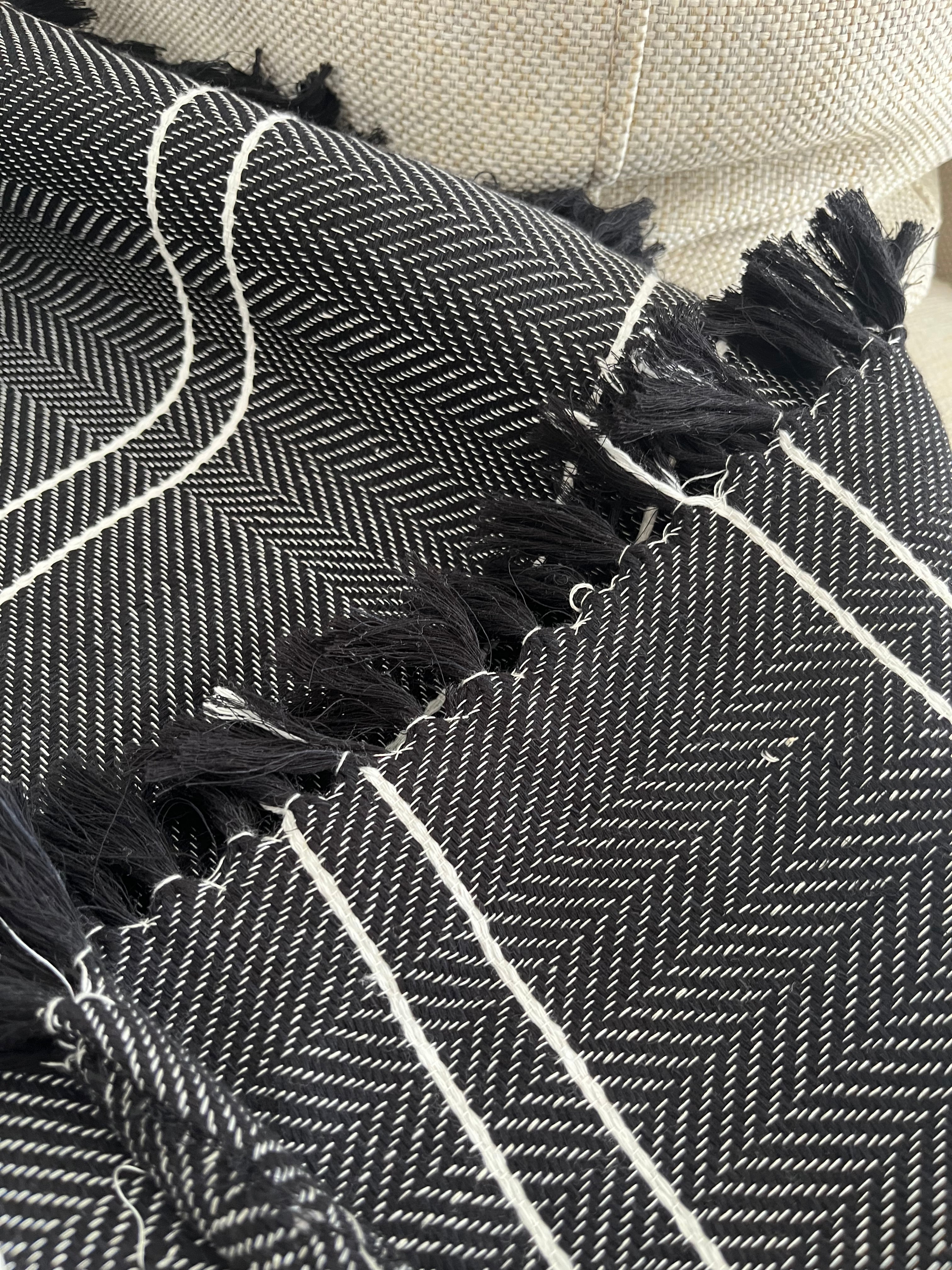 Seren Black Linen-Cotton Throw