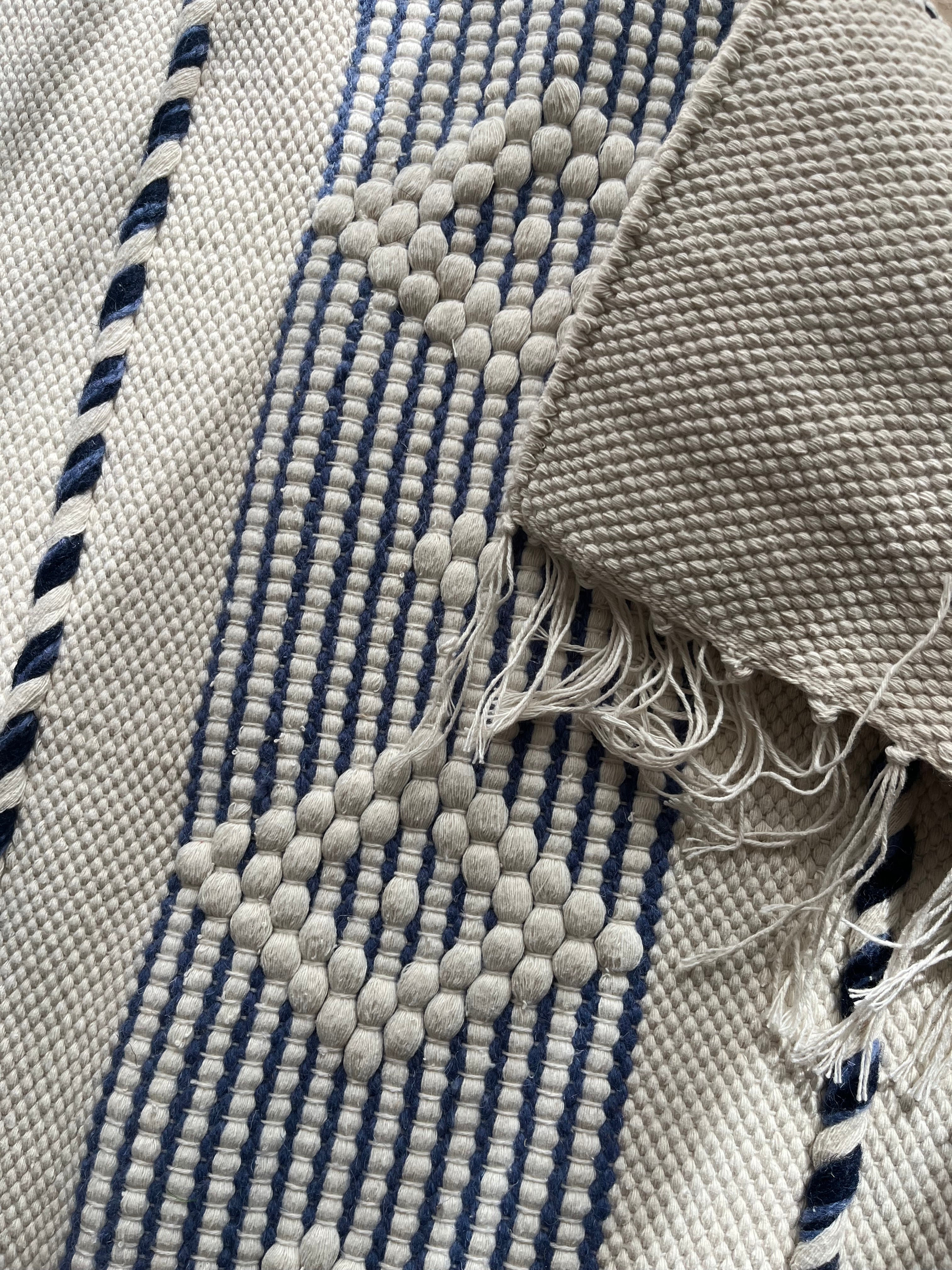 White & Navy Textured Kilim