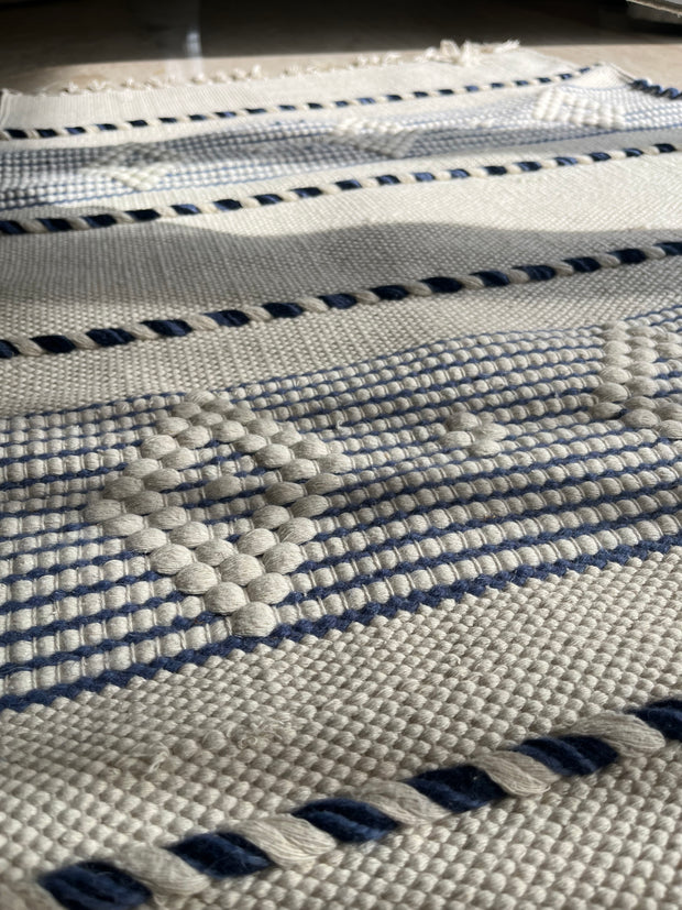 White & Navy Textured Kilim