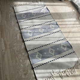 White & Navy Textured Kilim