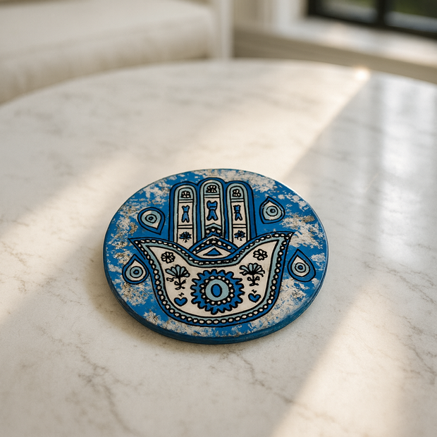 Blue Hamsa Coaster - Figi Home
