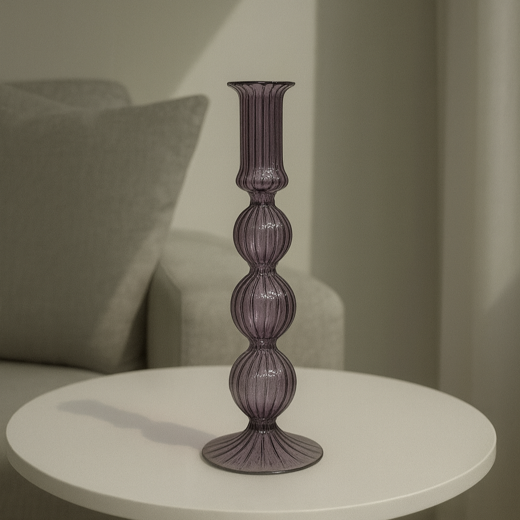 Symmetrical triple-Ball Glass Candlestick