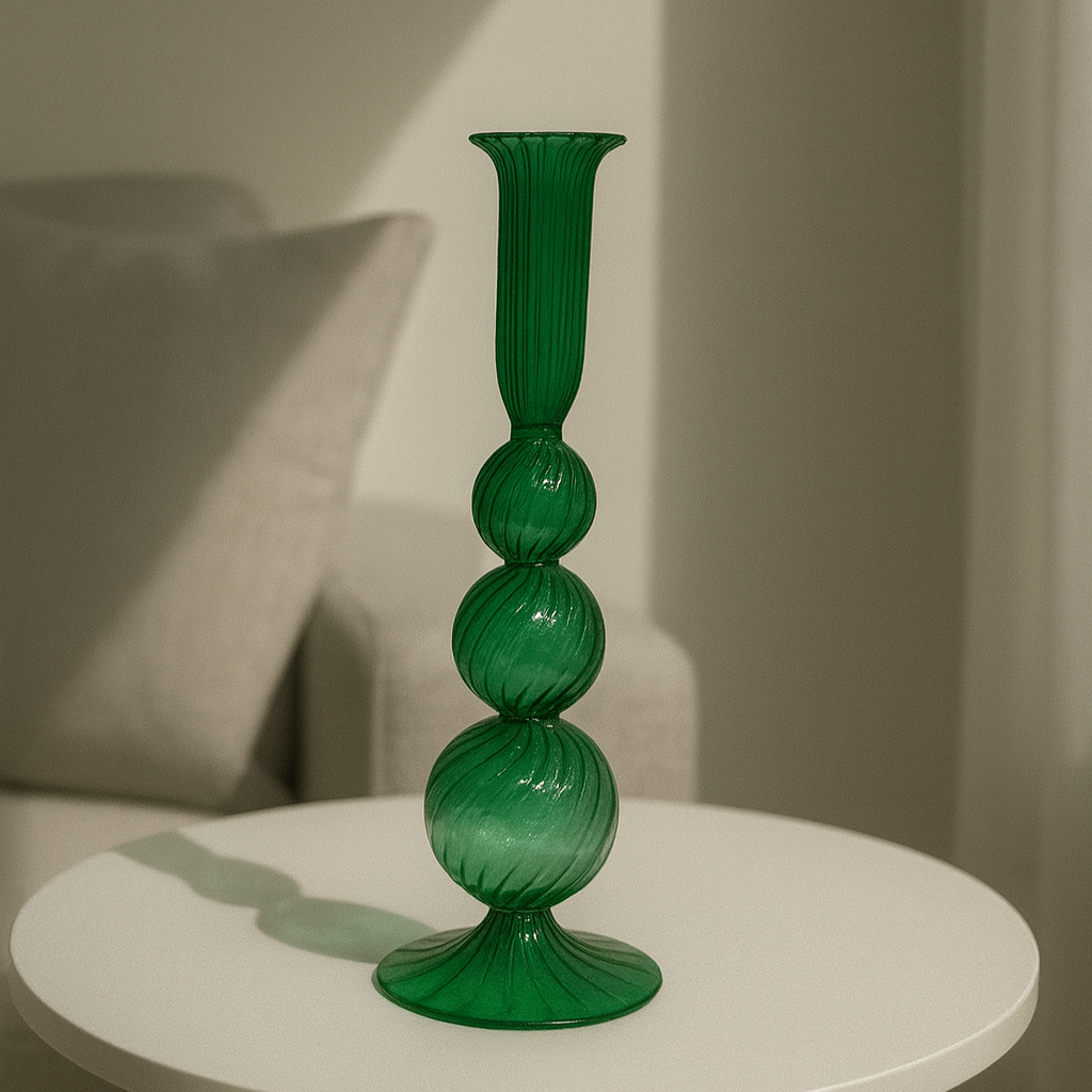 Triple ball glass candlestick