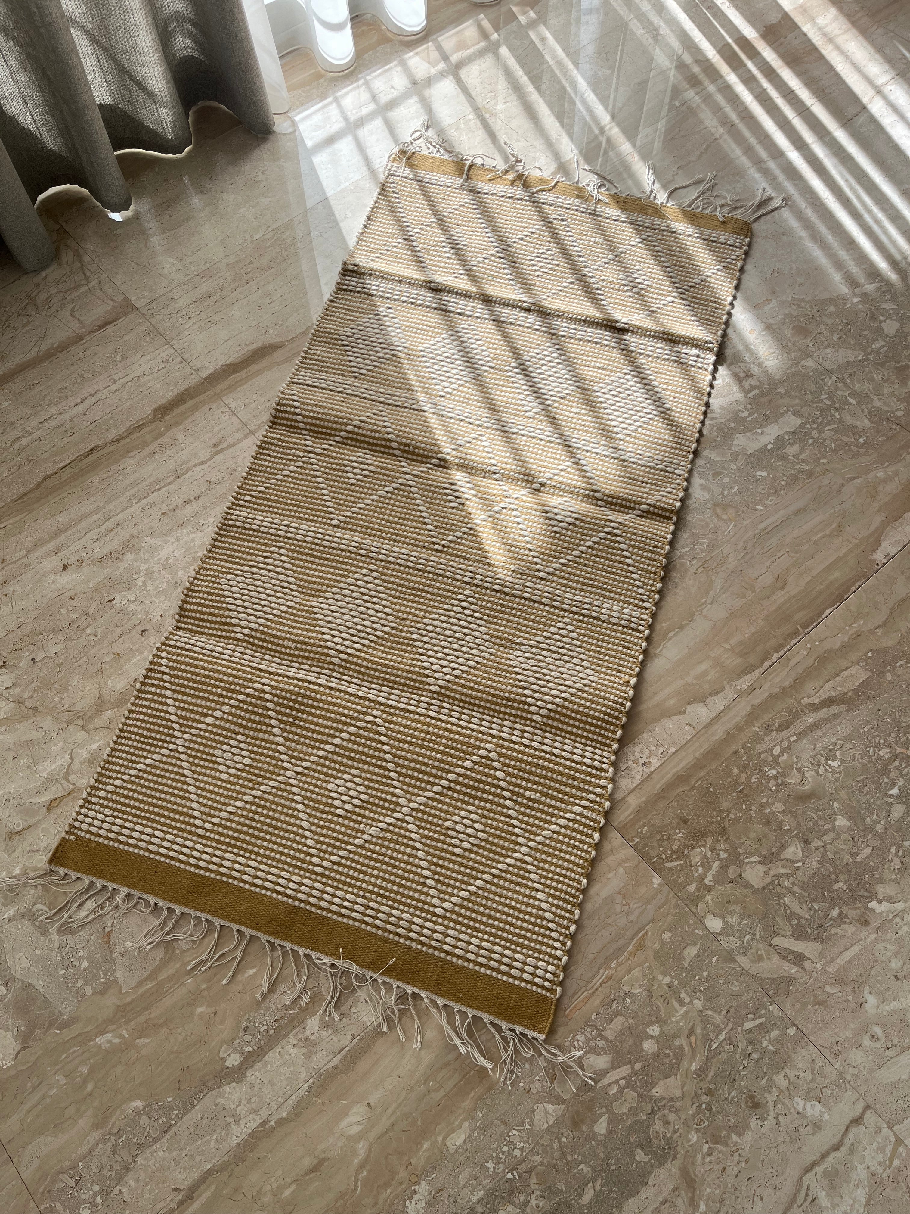 Kilim Cotton Runner – Mustard & Cream