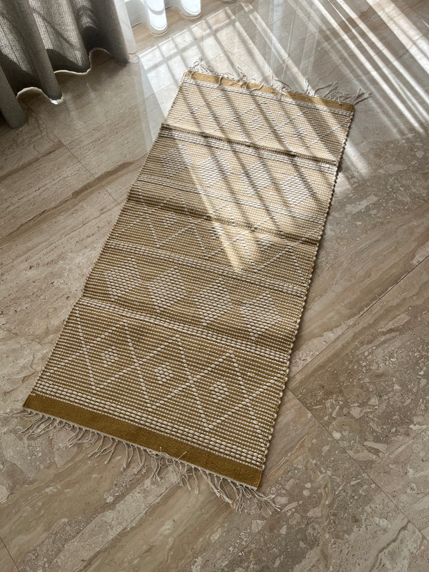 Kilim Cotton Runner – Mustard & Cream
