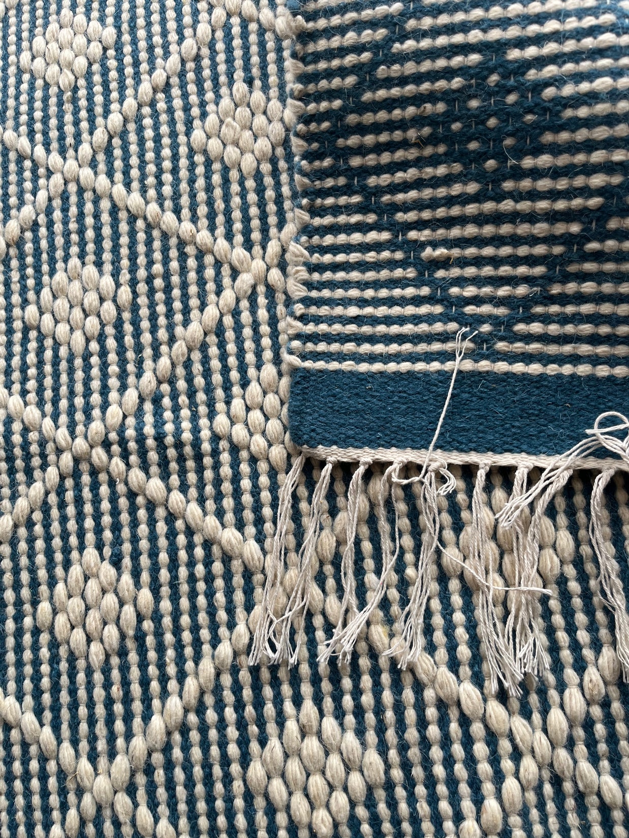 Teal diamond patterned kilim