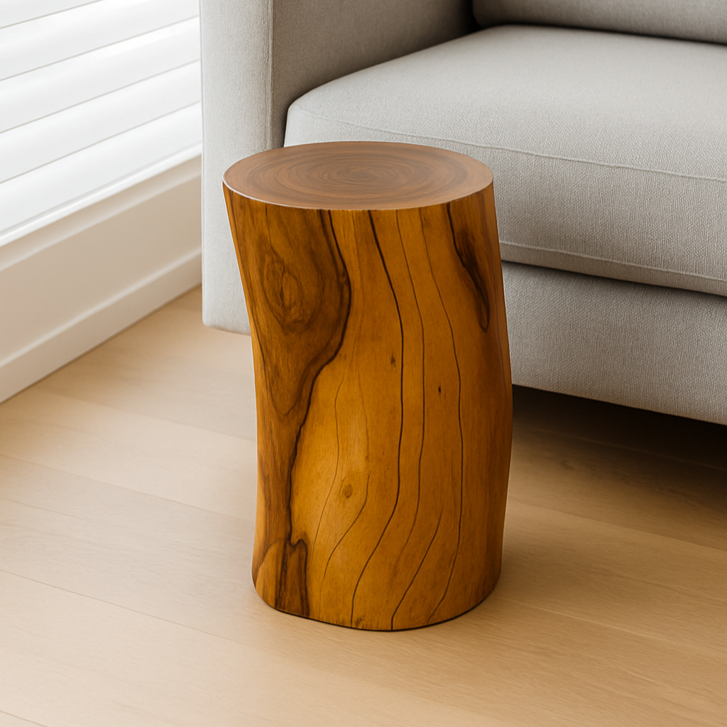 Veyra Log – Solid Wood Log Side Table with Organic Grain Design