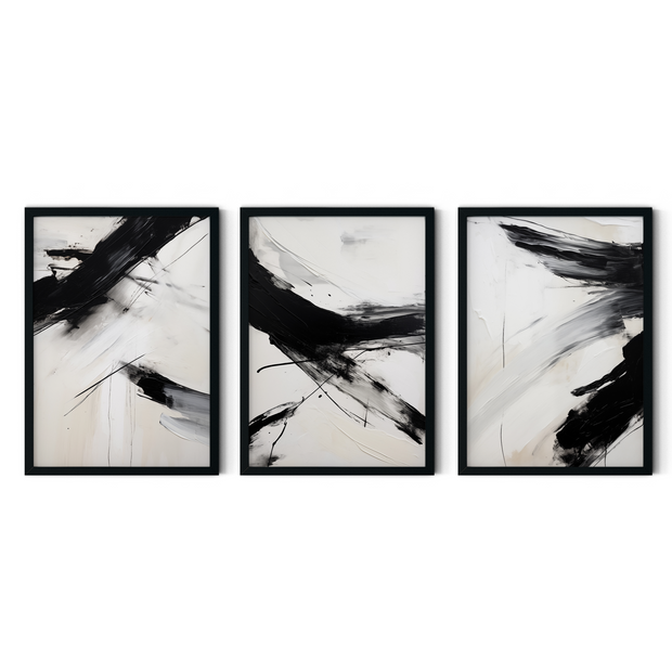 Monochrome Abstract Triptych (Set of 3)