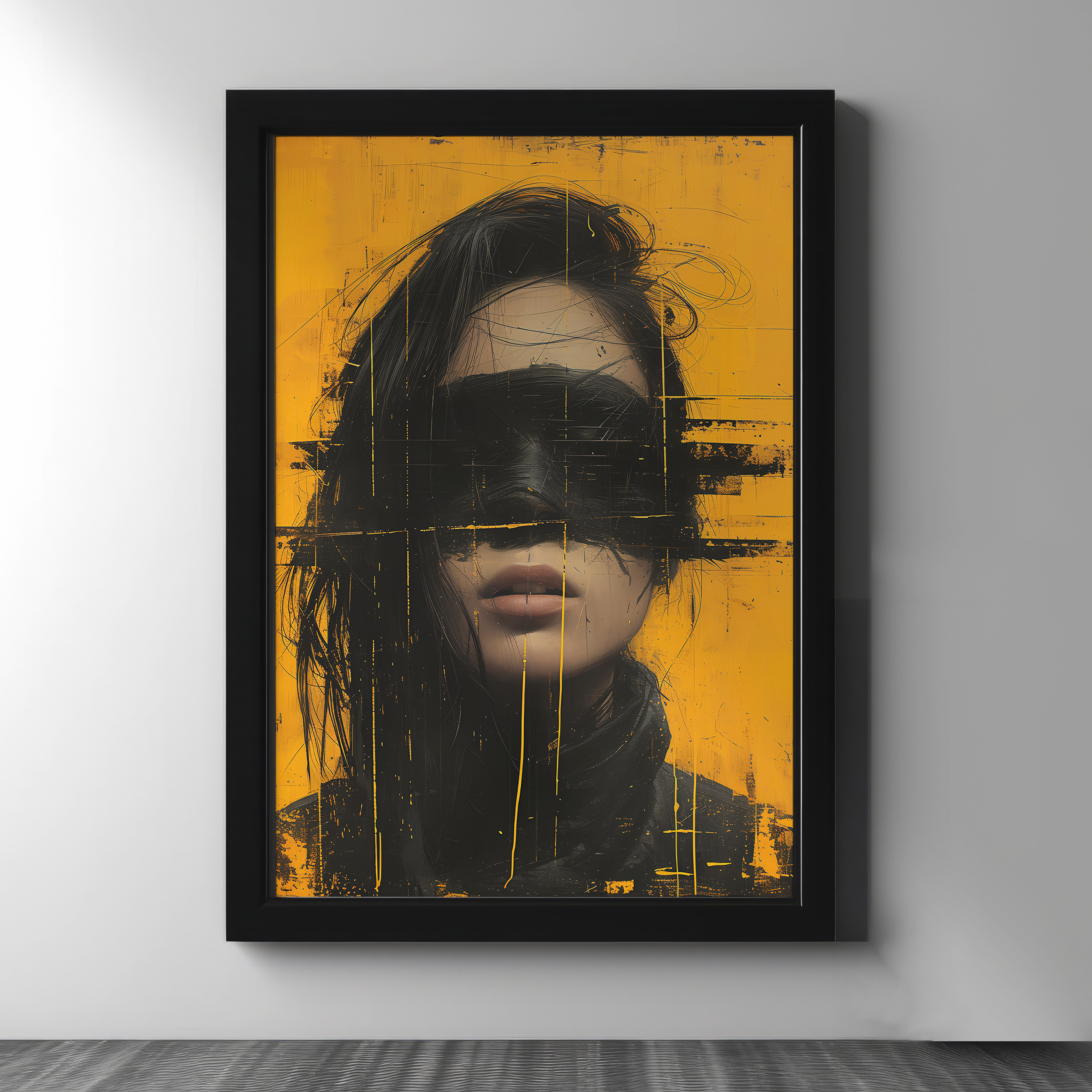 Blindfolded Silence — Abstract Portrait in Black and Yellow