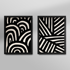 Black & Cream Abstract Line Art – Set of 2