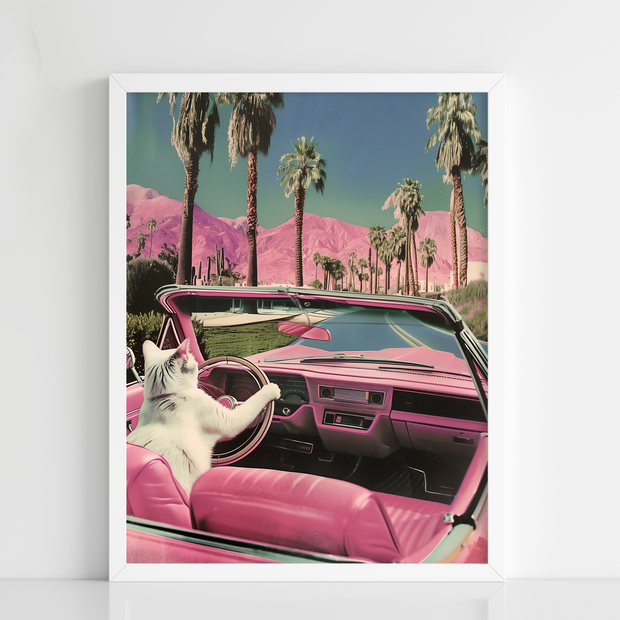 Cruising Cat in a Pink Convertible - Figi Home
