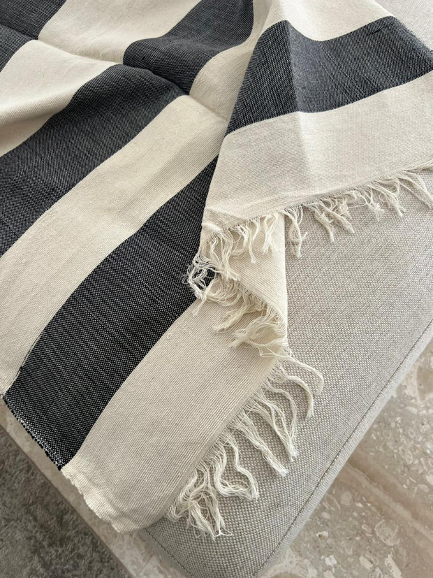 Noir Stripe Fringe couch cover