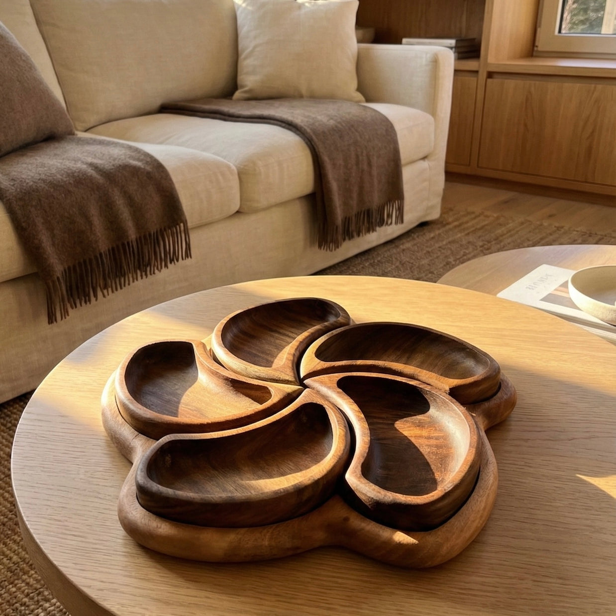 Natural Wooden Petal Snack Tray