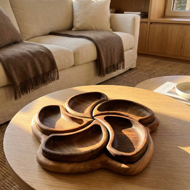 Natural Wooden Petal Snack Tray - Figi Home