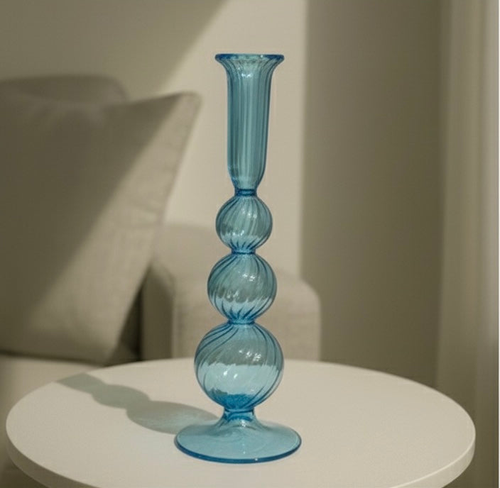 Triple ball glass candlestick